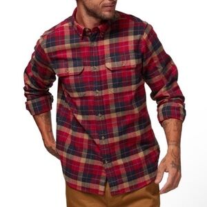 Fjallraven‎ Singi Heavy Flannel Shirt Jacket Shacket Roll Tab Plaid Red XXL Reg
